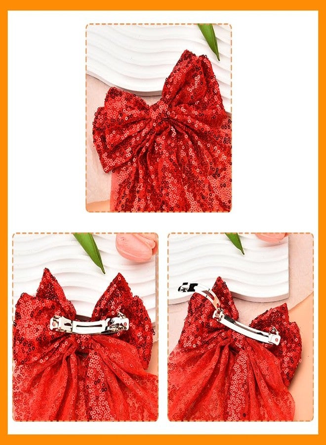 Kefley Large Sequin Red Bows Hair Clips with Long Ribbon Tail Christmas Hair Bows for Women Festival Cheerleader Hair Bows Clips Barrettes Ponytail Holder - Image 4